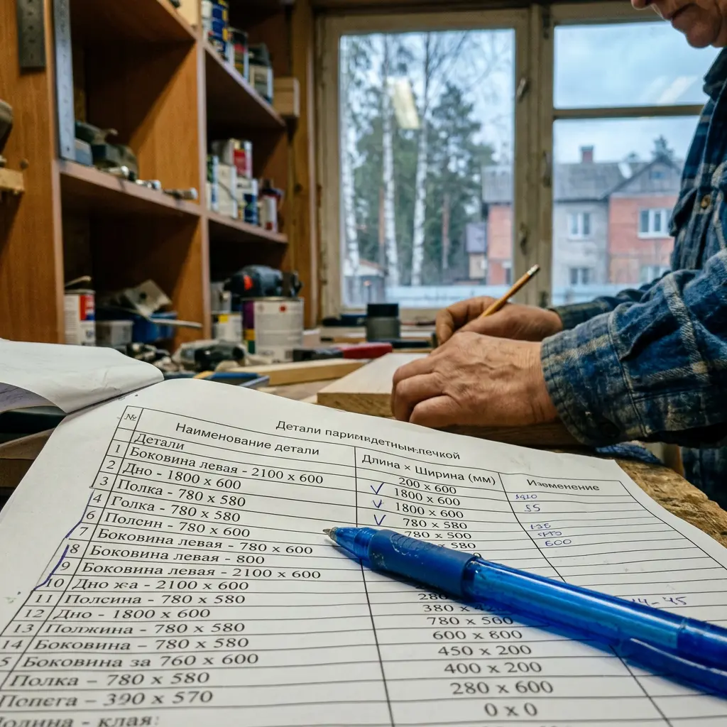 Таблица деталировки с размерами деталей в миллиметрах
